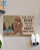 Personalized Camping an old bear with his honey park here doormat
