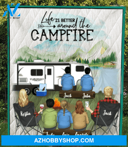 Personalized camping quilt blanket, gift idea for the whole family - Parents with 5 Teens Camping Quilt