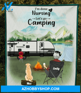 Personalized camping quilt blanket gift for dog mom, cat lovers - Mom with 1 pet - Let's go camping