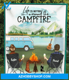 Personalized camping fleece blanket gift idea for the whole family, cat dog lovers - 3 Pets & Couple Camping - Life is better around the campfire