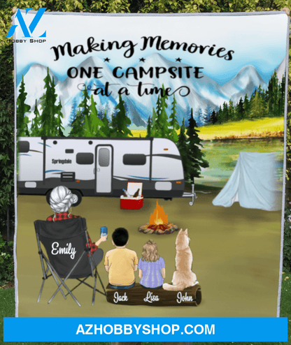 Personalized camping fleece blanket - Single Mom With 2 Kids and 1 Pet Mountain Camping Fleece - Making Memories One Campsite At A Home