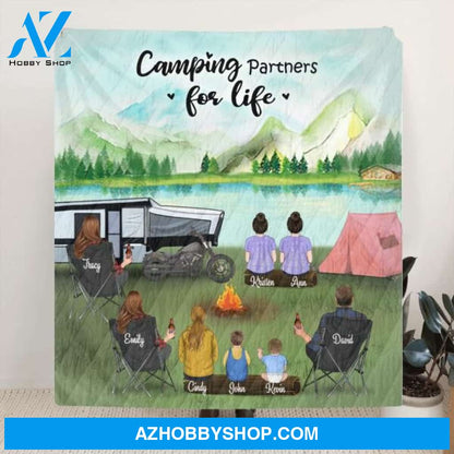 Personalized Camping Blanket - Gift For The Whole Family, Camping Lovers - 3 Adults with 5 Kids - Camping Partners For Life