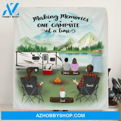 Personalized Camping Fleece Blanket - Family with 1 Baby and 2 Kids - Gift For The Whole Family - Making Memories One Campsite At A Time