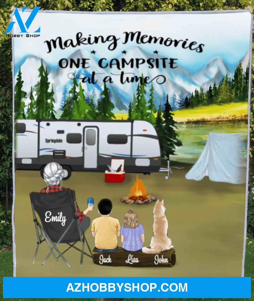 Personalized camping fleece blanket - Single Mom With 2 Kids and 1 Pet Mountain Camping Fleece - Making Memories One Campsite At A Home