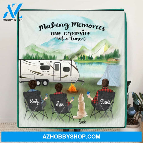 Personalized Camping Quilt Blanket - Two Women With 1 Man and 1 Pet - Gift Idea For Camping Lover - Making Memories One Campsite At A Home