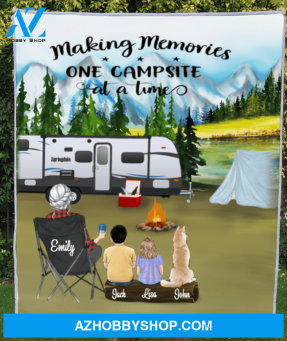 Personalized camping fleece blanket - Single Mom With 2 Kids and 1 Pet Mountain Camping Fleece - Making Memories One Campsite At A Home
