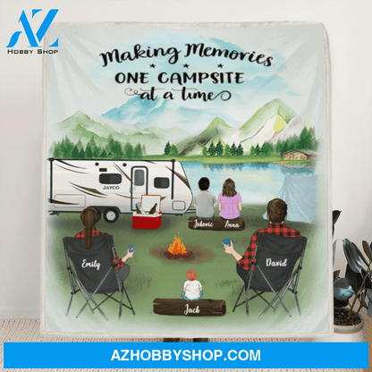Personalized Camping Fleece Blanket - Family with 1 Baby and 2 Kids - Gift For The Whole Family - Making Memories One Campsite At A Time