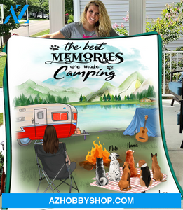 Personalized Camping Fleece Blanket Gift For Dog Mom - Mom & 6 Dogs Camping Blanket - The best memories are made camping