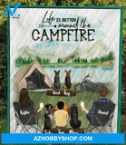 Personalized camping quilt blanket gift idea for the whole family - Parents & 1 kid, 4 pets - No camper