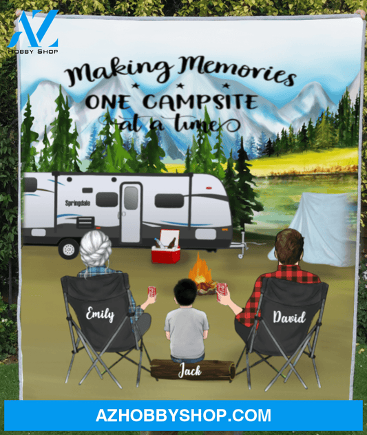 Personalized camping fleece blanket - Parents With 1 Kid Mountain Camping Fleece - gift idea for family, camping lovers - Making Memories One Campsite At A Home
