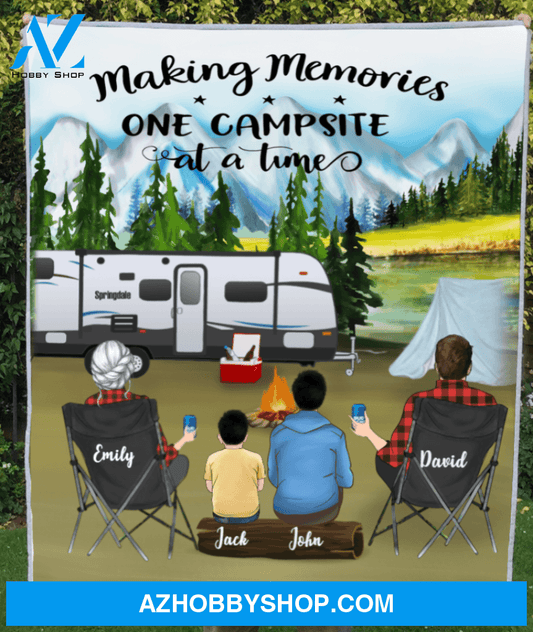 Personalized camping fleece blanket - Parents With 1 Kid and 1 Teen - Mountain Camping Fleece - gift idea for family, camping lovers - Making Memories One Campsite At A Home