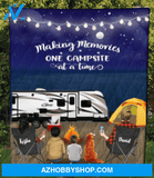Personalized camping quilt blanket gift idea for the whole family - Parents, 1 Teen, 1 Kid & 1 Pet night beach camping Quilt