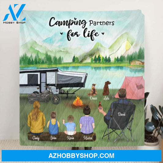 Personalized Camping Blanket - Single Mom/ Single Dad with Childs and Pets - Father's day gift, Camping Lovers - Camping Partners For Life - Full Option - KG3KSF