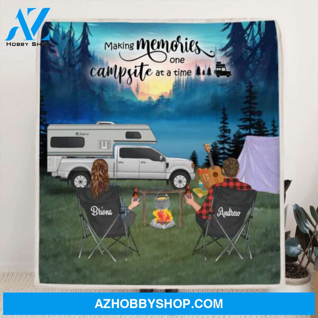 Personalized Camping Blanket, Gift For Couple and Family upto 3 Kids and 3 Dogs - Making Memories One Campsite At A Time - 341148