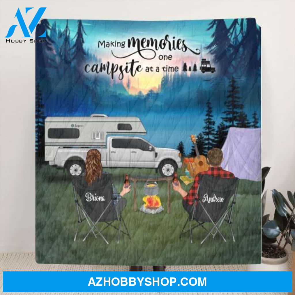 Personalized Camping Blanket, Gift For Couple and Family upto 3 Kids and 3 Dogs - Making Memories One Campsite At A Time - 341148