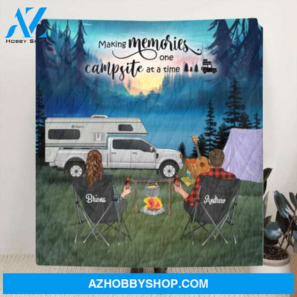 Personalized Camping Blanket, Gift For Couple and Family upto 3 Kids and 3 Dogs - Making Memories One Campsite At A Time - 341148