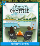 Personalized camping blanket gift idea for couple, family, camping lovers - Couple with drinks camping Fleece Blanket - Life is better around the campfire