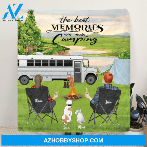 Personalized Camping Blanket Gift Idea For Couple, Camping Lovers - Couple With 2 Dogs Camping Quilt – The Best Memories Are Made Camping