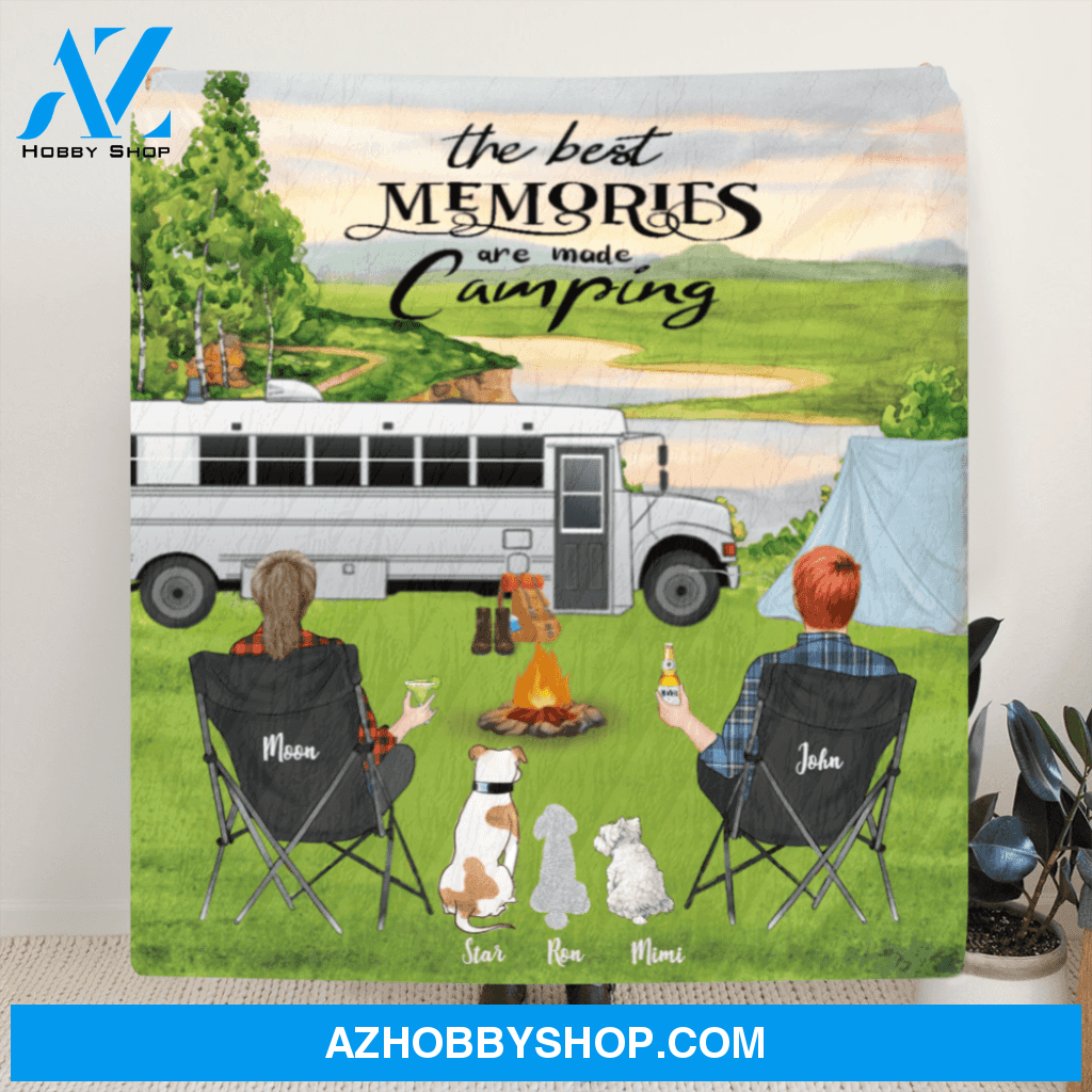 Personalized Camping Blanket Gift Idea For Couple, Camping Lovers - Couple With 3 Dogs Camping Quilt – The Best Memories Are Made Camping