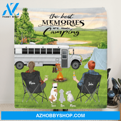 Personalized Camping Blanket Gift Idea For Couple, Camping Lovers - Couple With 3 Dogs Camping Quilt – The Best Memories Are Made Camping