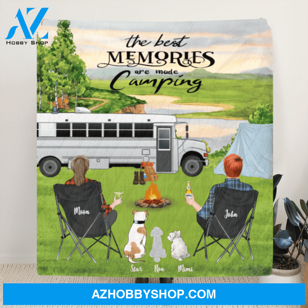 Personalized Camping Blanket Gift Idea For Couple, Camping Lovers - Couple With 3 Dogs Camping Quilt – The Best Memories Are Made Camping