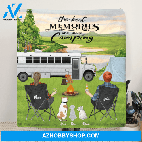Personalized Camping Blanket Gift Idea For Couple, Camping Lovers - Couple With Upto 3 Pets Camping Quilt – The Best Memories Are Made Camping