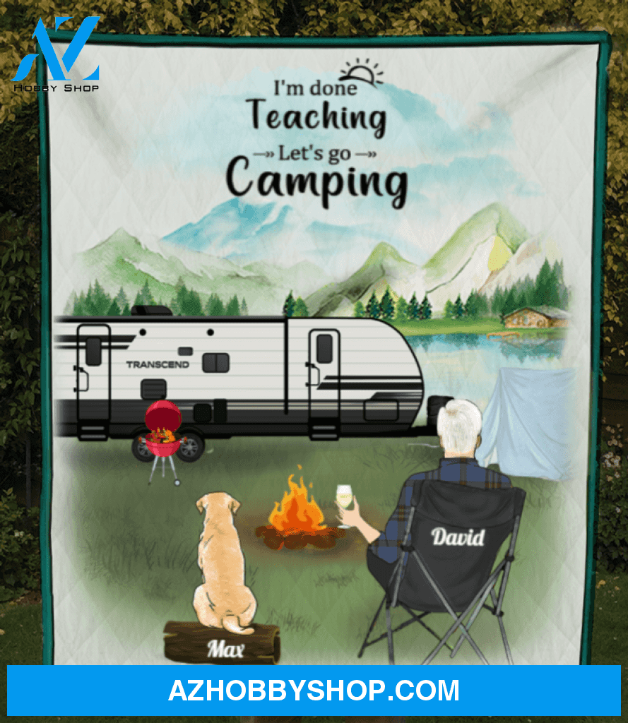 Personalized camping blanket gift idea for Dad, Pet Dad - Man & 1 Pet camping quilt blanket