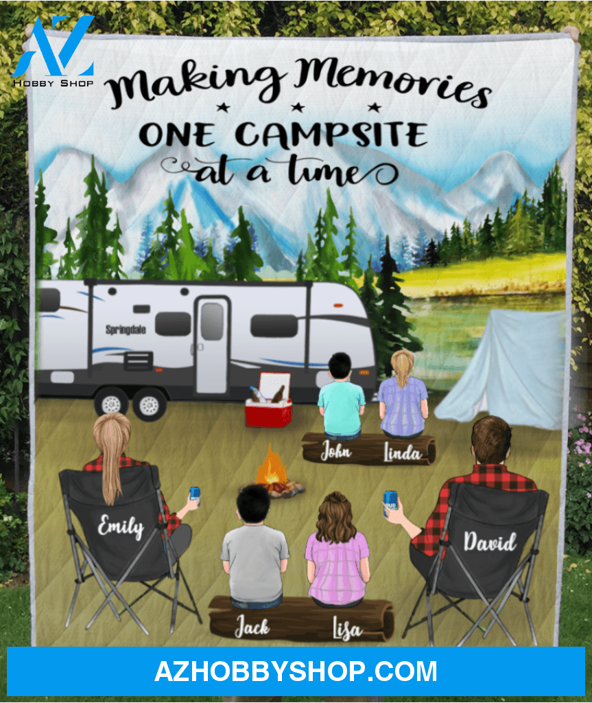 Personalized camping blanket - Parents With 4 Kids Mountain Camping Quilt - gift idea for family, camping lovers - Making Memories One Campsite At A Home