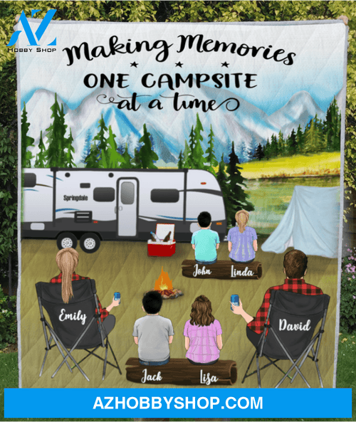 Personalized camping blanket - Parents With 4 Kids Mountain Camping Quilt - gift idea for family, camping lovers - Making Memories One Campsite At A Home