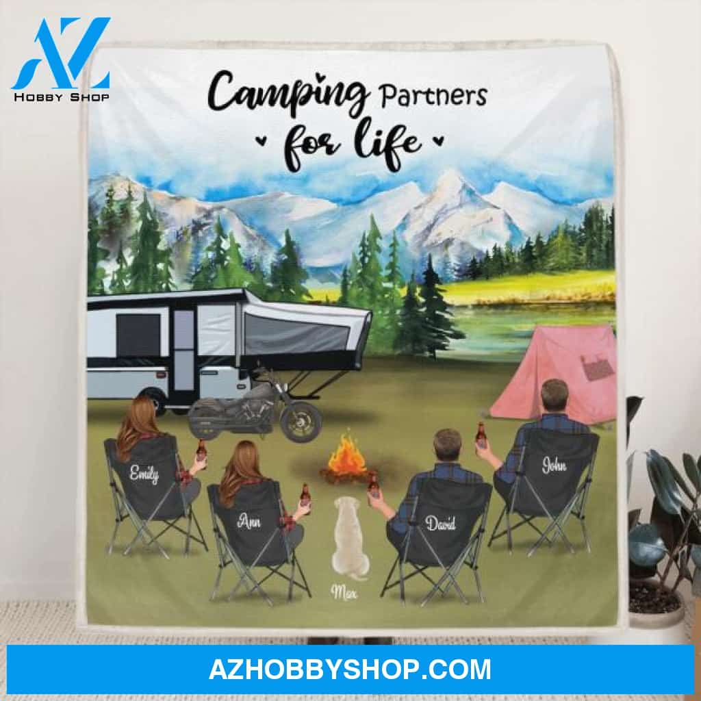 Personalized camping blanket - Adults and Pets camping blanket - gift idea for family, camping lovers - Camping Partners For Life