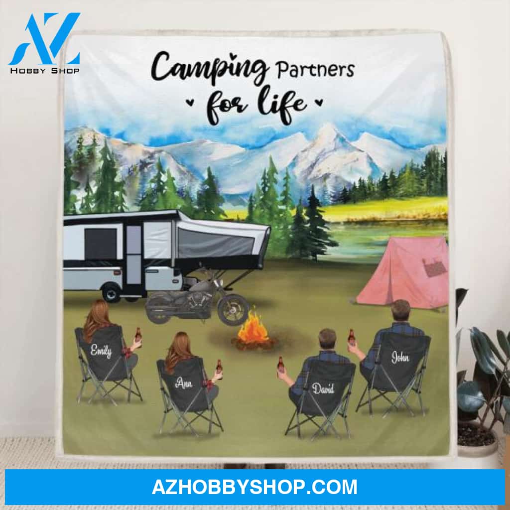 Personalized Camping Blanket - 4 Adults Camping Blanket - Gift Idea For Family, Camping Lovers - Camping Partners For Life