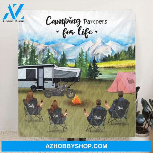 Personalized Camping Blanket - 4 Adults Camping Blanket - Gift Idea For Family, Camping Lovers - Camping Partners For Life