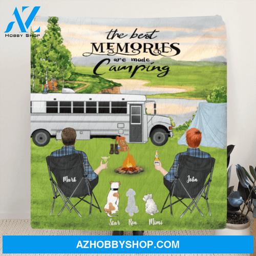 Personalized Camping Blanket, Gift Idea For Same Sex Couple, Camping Lovers - 2 Men With 3 Dogs Camping Quilt – The Best Memories Are Made Camping