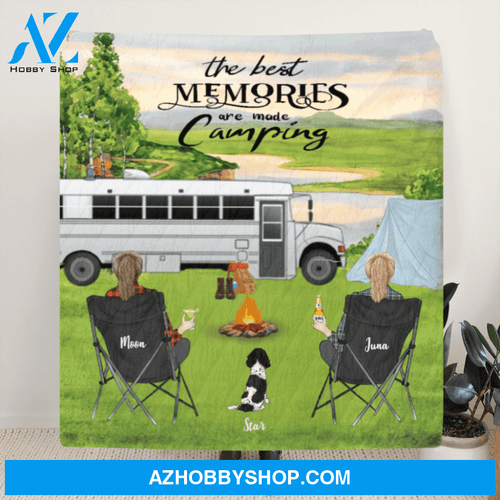 Personalized Camping Blanket Gift Idea For Same Sex Couple, Camping Lovers - 2 Women With 1 Dog Camping Quilt – The Best Memories Are Made Camping