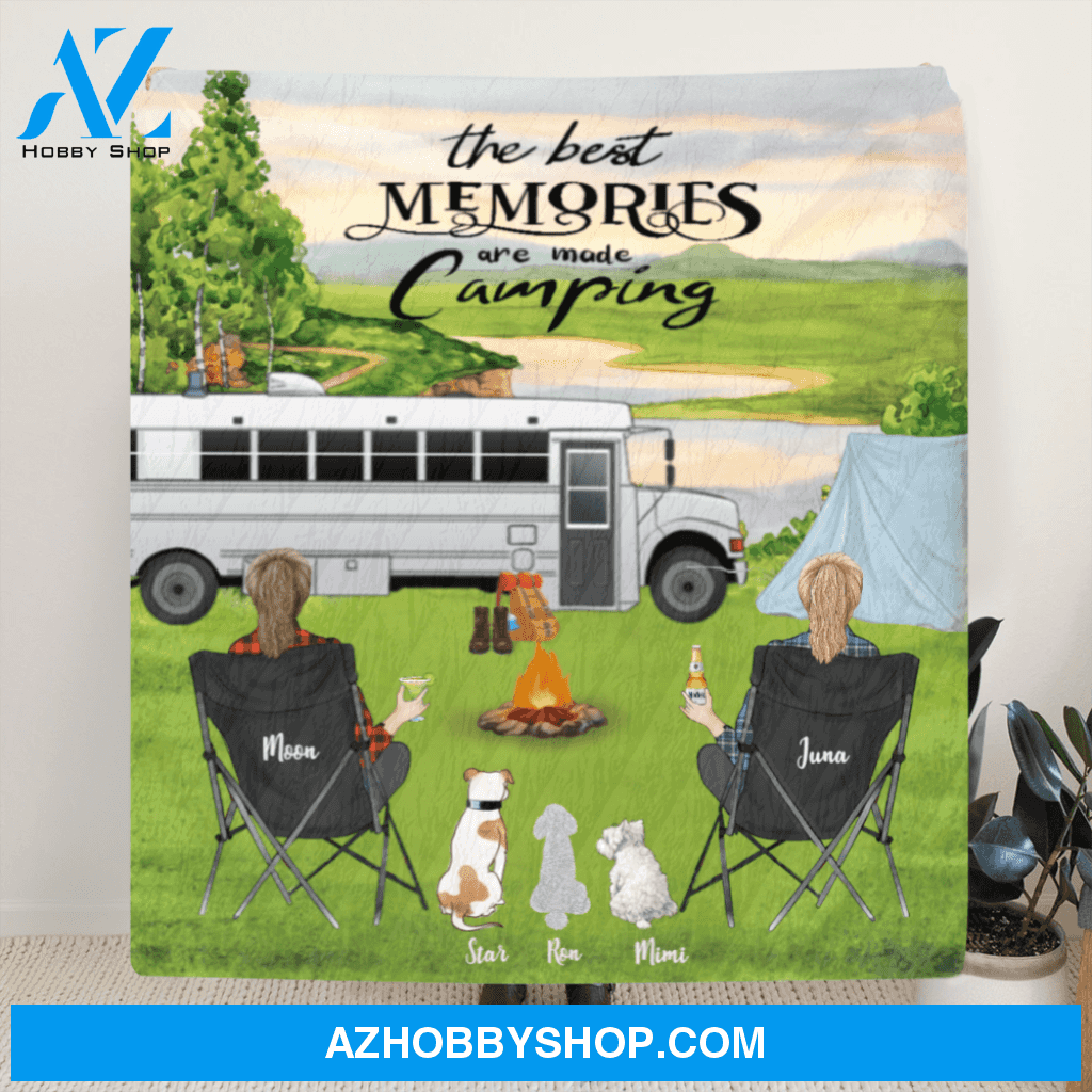 Personalized Camping Blanket Gift Idea For Same Sex Couple, Camping Lovers - 2 Women With 3 Dogs Camping Quilt – The Best Memories Are Made Camping