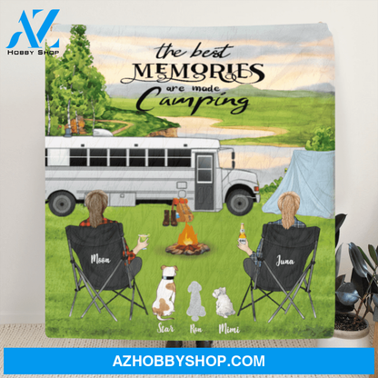 Personalized Camping Blanket Gift Idea For Same Sex Couple, Camping Lovers - 2 Women With Upto 3 Pets Camping Quilt – The Best Memories Are Made Camping