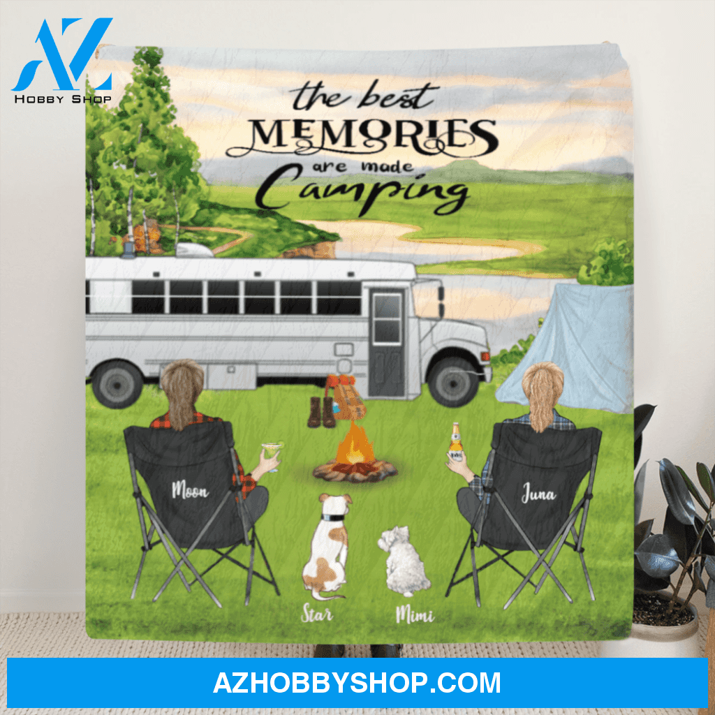 Personalized Camping Blanket Gift Idea For Same Sex Couple, Camping Lovers - 2 Women With 2 Dogs Camping Quilt – The Best Memories Are Made Camping