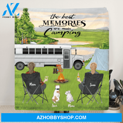 Personalized Camping Blanket Gift Idea For Same Sex Couple, Camping Lovers - 2 Women With 2 Dogs Camping Quilt – The Best Memories Are Made Camping