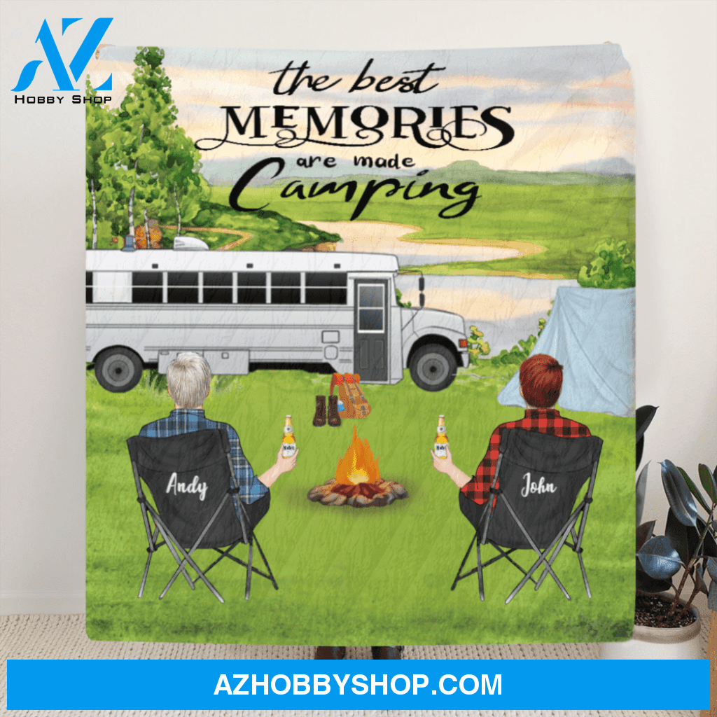 Personalized Camping Blanket Gift Idea For Same Sex Couple, Camping Lovers - Man and Man With Drinks Camping Quilt – The Best Memories Are Made Camping