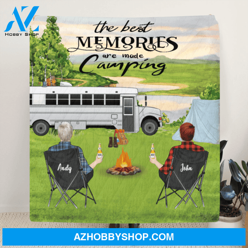 Personalized Camping Blanket Gift Idea For Same Sex Couple, Camping Lovers - Man and Man With Drinks Camping Quilt – The Best Memories Are Made Camping