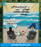 Personalized camping blanket gift idea for the couple, camping lovers - Couple Beach Camping Quilt - Happy Campers