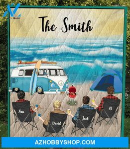 Personalized Camping Blanket, gift idea for the whole family - 1 Woman with 3 Men Quilt Blanket