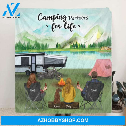 Personalized Camping Blanket Gift Idea For The Whole Family - Family with 1 Child and Upto 5 Pets - 3KFOG2