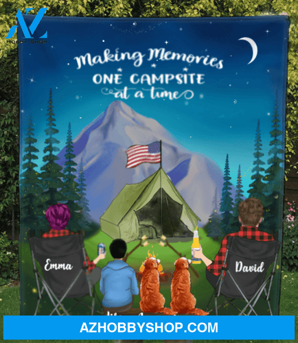 Personalized Camping Blanket Gift Idea For The Whole Family, Cat Dog Lovers - 1 Teen & 2 Pets Night Mountain Quilt