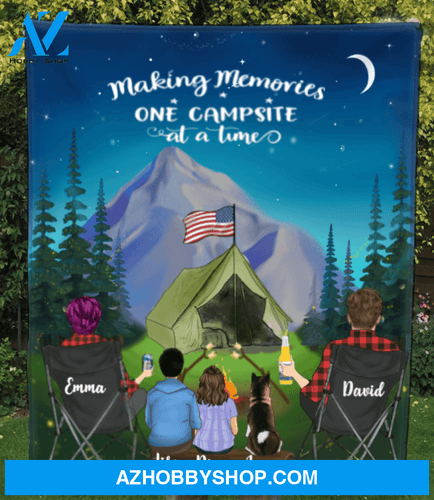 Personalized Camping Blanket Gift Idea For The Whole Family, Cat Dog Lovers - 1 Teen, 1 Kid & 1 Pet Night Mountain Quilt