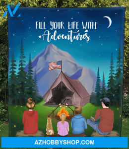 Personalized Camping Blanket Gift Idea For The Whole Family, Cat Dog Lovers - 1 Teen, 1 Kid & 1 Pet Night Mountain Quilt