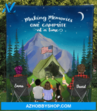 Personalized Camping Blanket Gift Idea For The Whole Family, Cat Dog Lovers - 2 Kids & 1 Pet Night Mountain Quilt