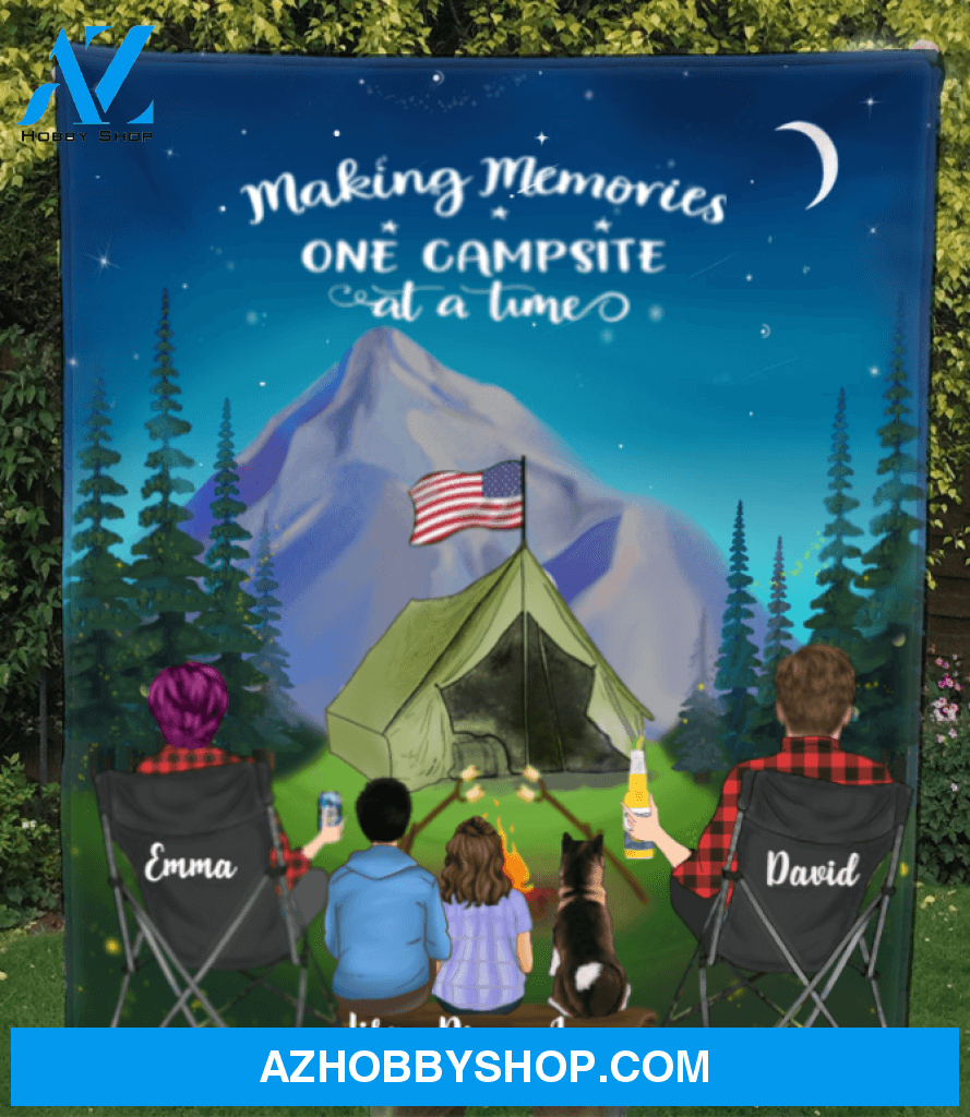 Personalized Camping Blanket Gift Idea For The Whole Family, Cat Dog Lovers - Parents with Teens, Kids & Pets Night Mountain Quilt