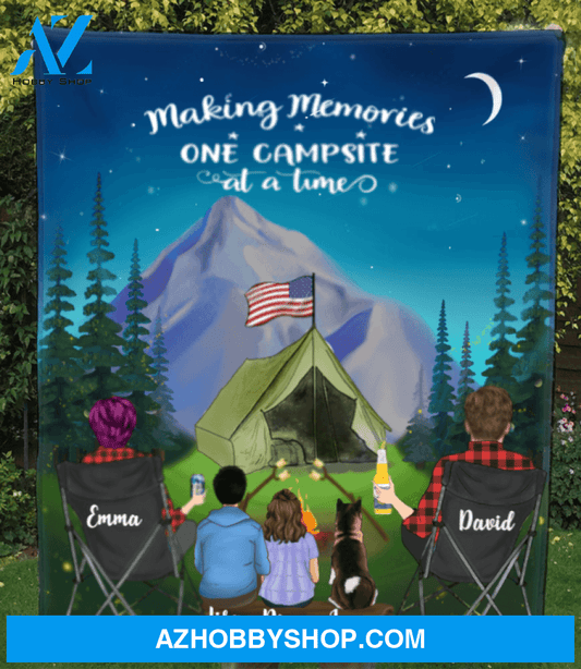 Personalized Camping Blanket Gift Idea For The Whole Family, Cat Dog Lovers - Parents with Teens, Kids & Pets Night Mountain Quilt