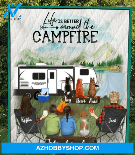 Personalized camping blanket gift idea for the whole family - Parents with 2 teens & 4 pets quilt blanket - Father's day gift from wife to husband